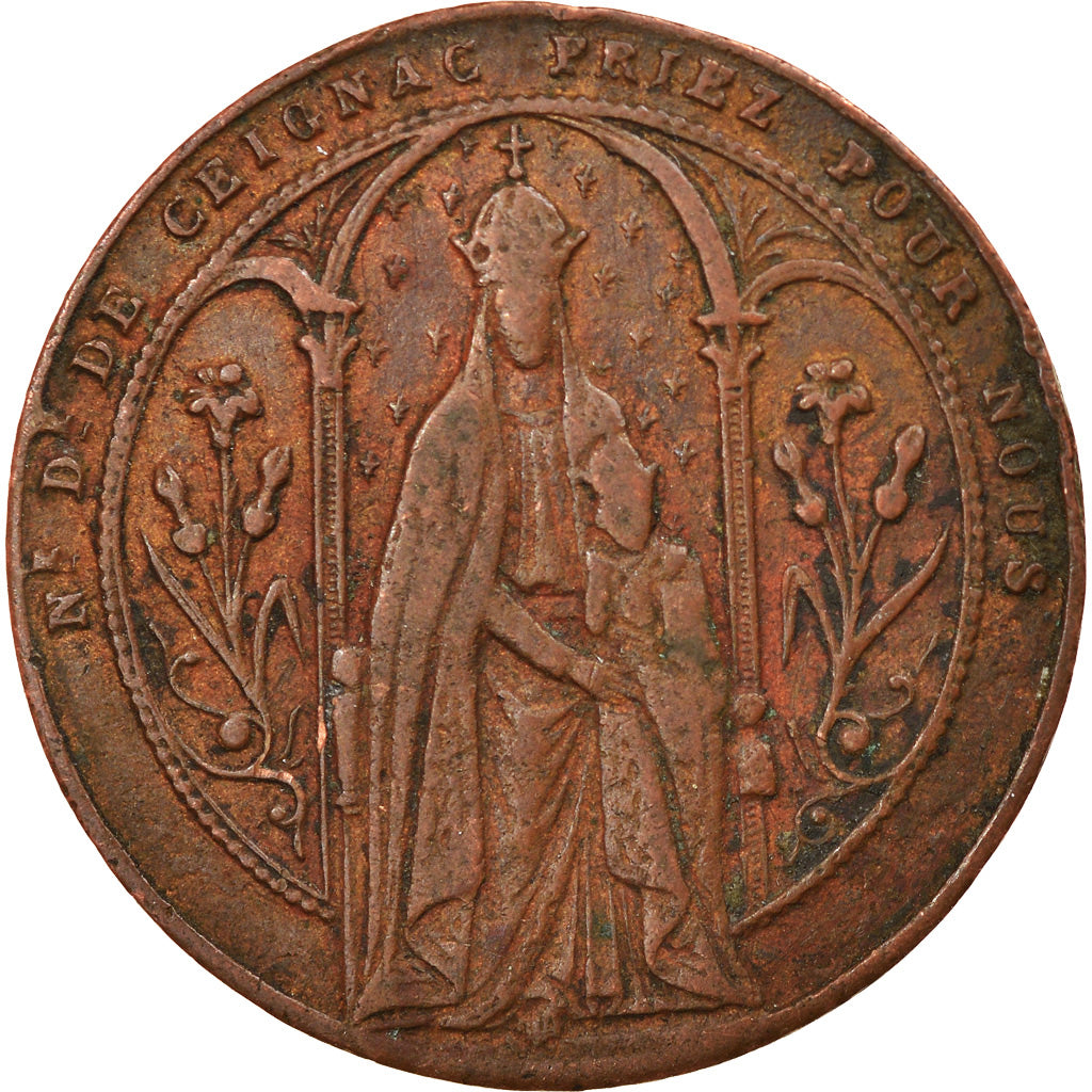 France, Medal, Notre dame de Ceignac, Religions & beliefs, 1876, VF(30-35)