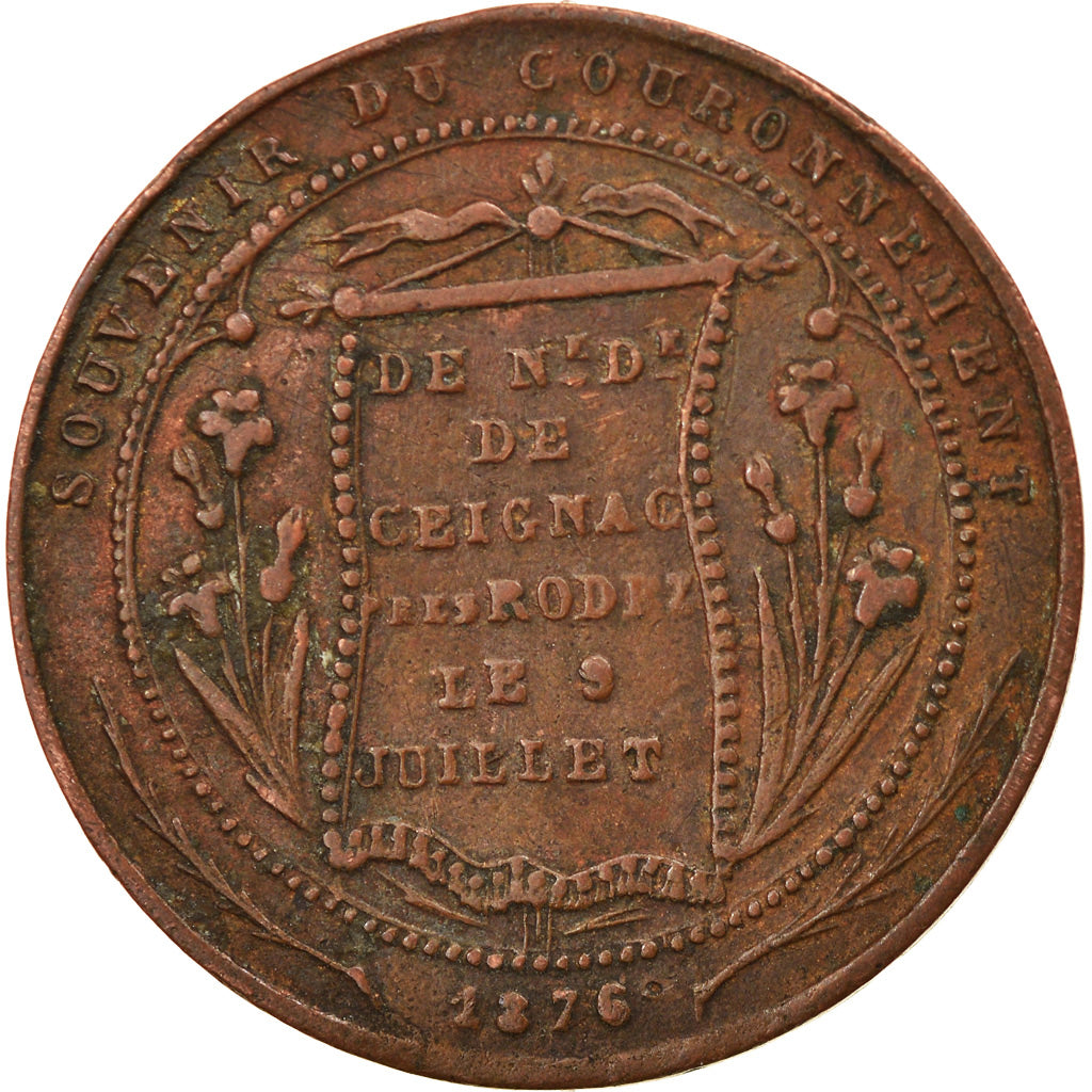 France, Medal, Notre dame de Ceignac, Religions & beliefs, 1876, VF(30-35)