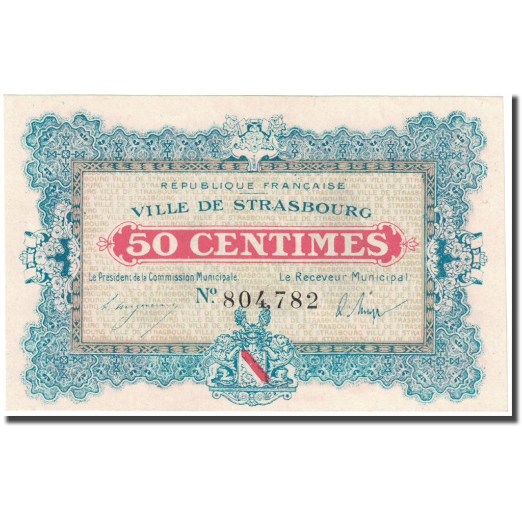 Francja, Strasbourg, 50 Centimes, 1918, Bon Municipal., AU(55-58), Pirot:133-1
