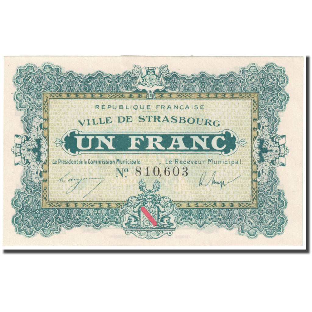 Francja, Strasbourg, 1 Franc, 1918, Bon Municipal., AU(55-58), Pirot:133-4