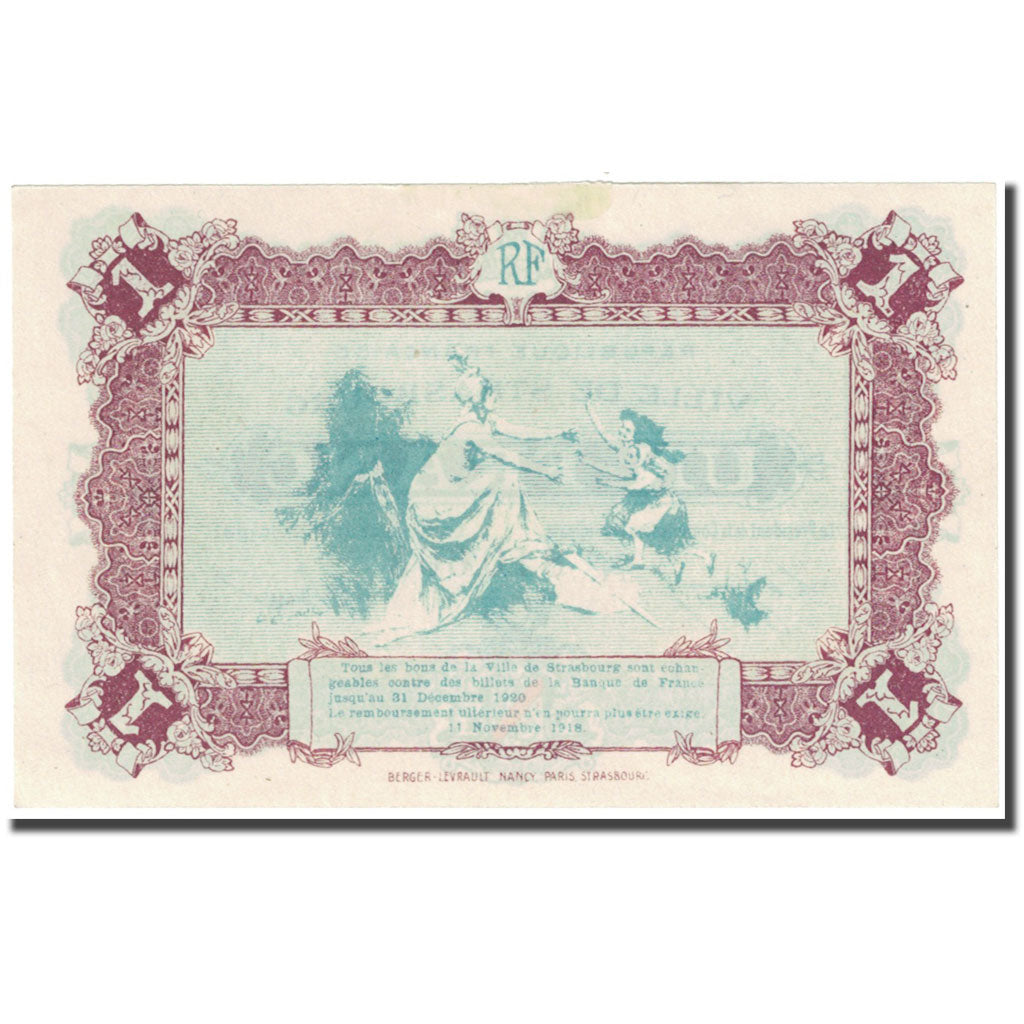 Francja, Strasbourg, 1 Franc, 1918, Bon Municipal., AU(55-58), Pirot:133-4