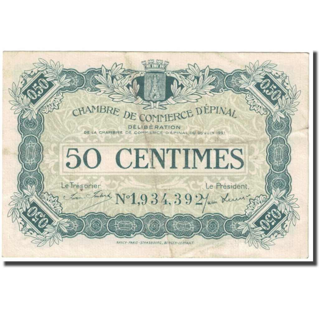 France, Epinal, 50 Centimes, 1921, Chambre de Commerce, TTB, Pirot:56-12