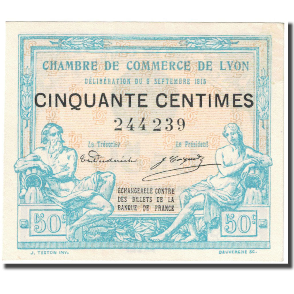 France, Lyon, 50 Centimes, 1915, Chambre de Commerce, AU(55-58), Pirot:77-3