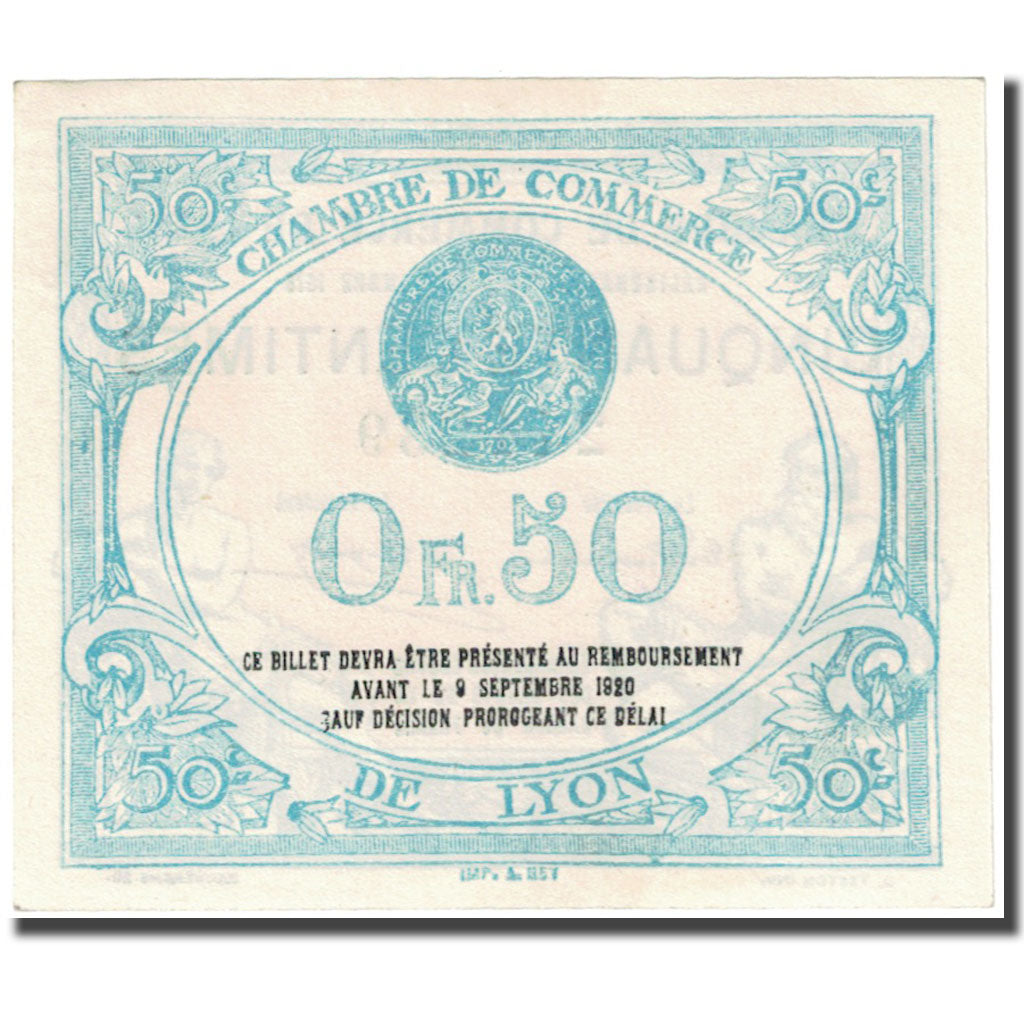 France, Lyon, 50 Centimes, 1915, Chambre de Commerce, AU(55-58), Pirot:77-3