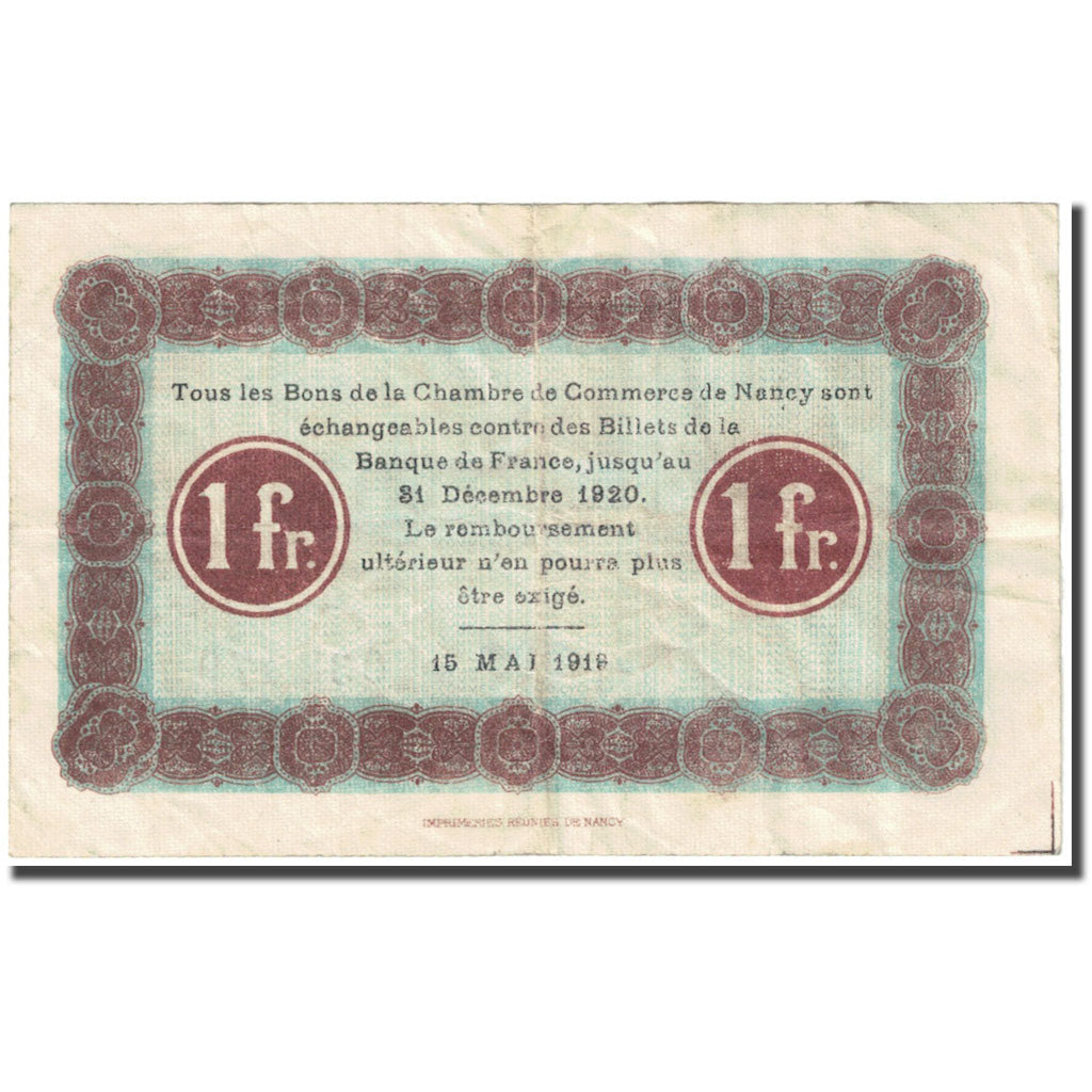 France, Nancy, 1 Franc, 1919, Chambre de Commerce, TTB, Pirot:87-36