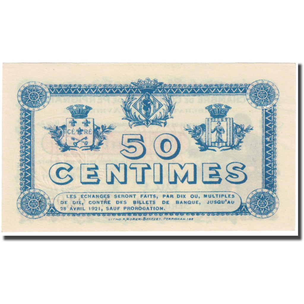 France, Perpignan, 50 Centimes, 1916, Chambre de Commerce, AU(55-58)