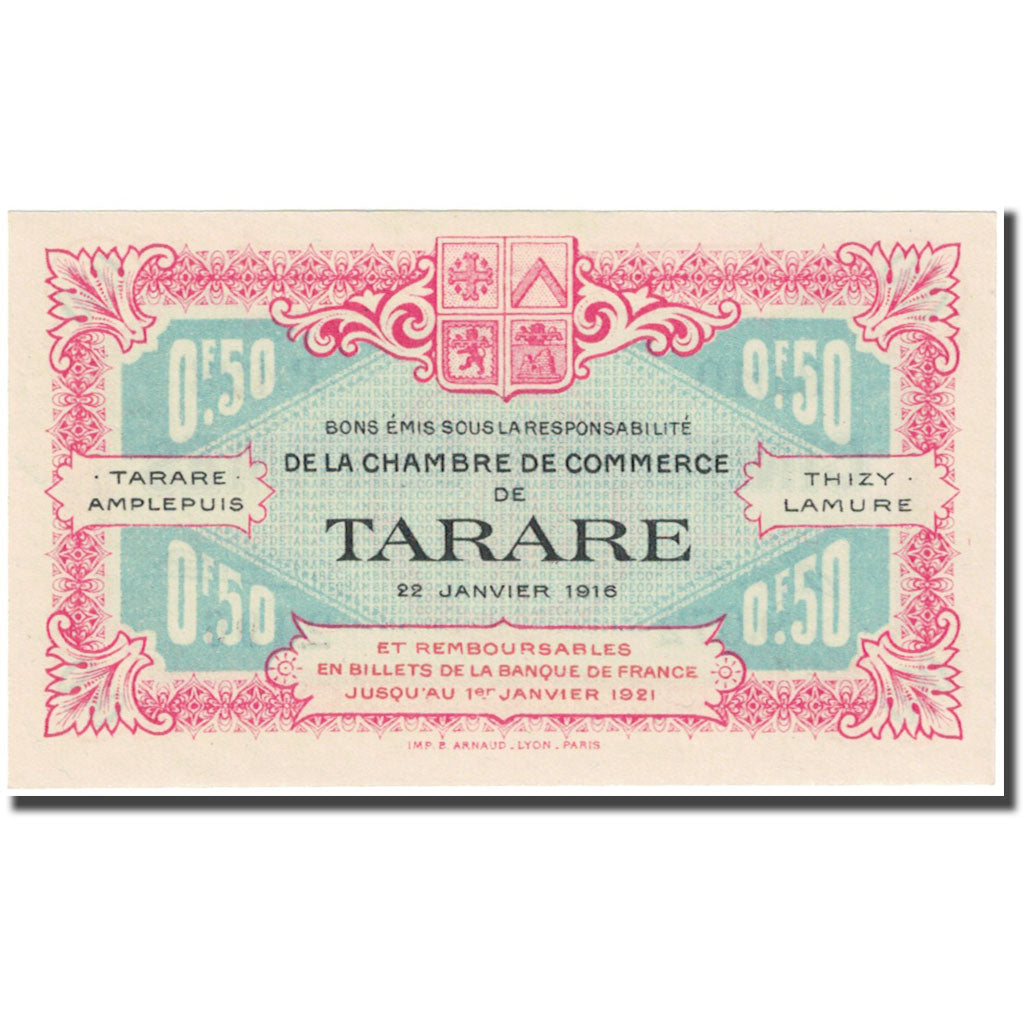 France, Tarare, 50 Centimes, 1916, Chambre de Commerce, UNC(65-70), Pirot:119-14