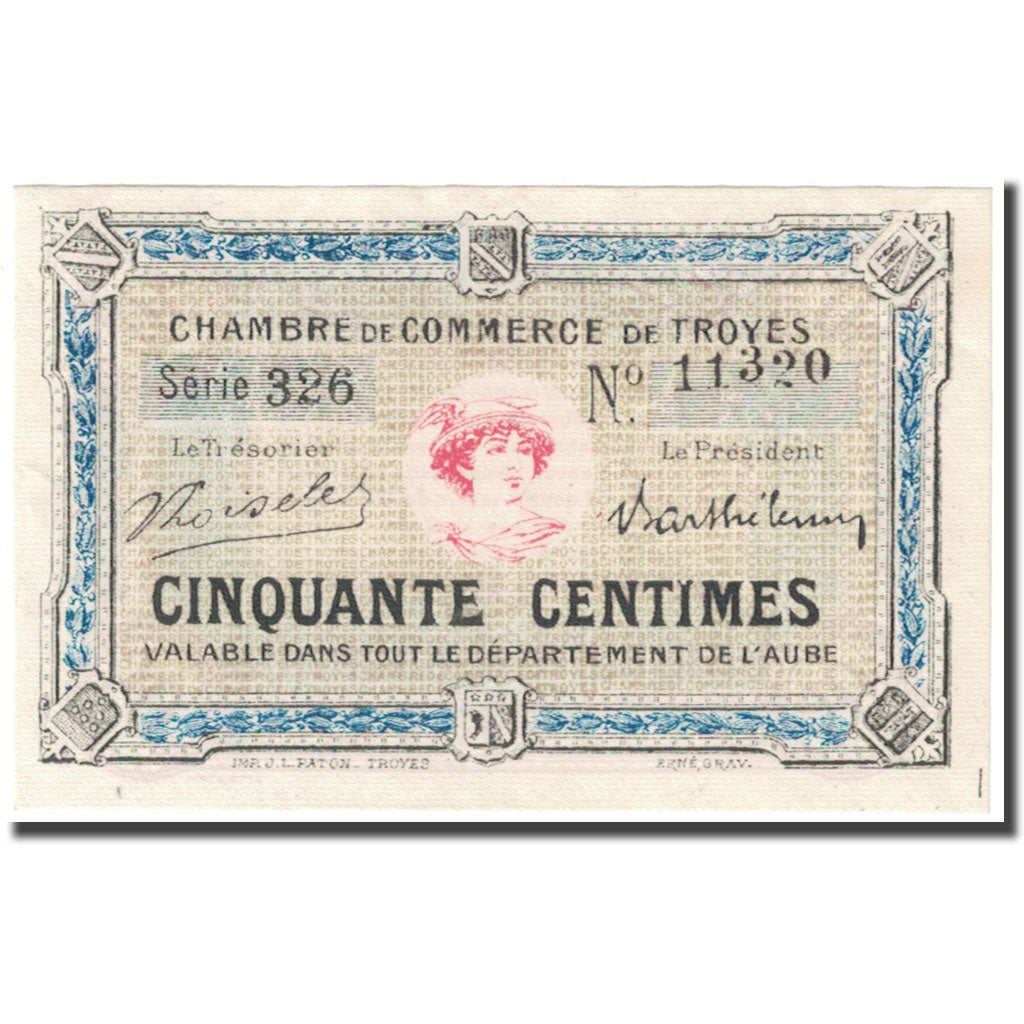 Francia, Troyes, 50 Centimes, 1918, Chambre de Commerce, SPL-, Pirot:124-9