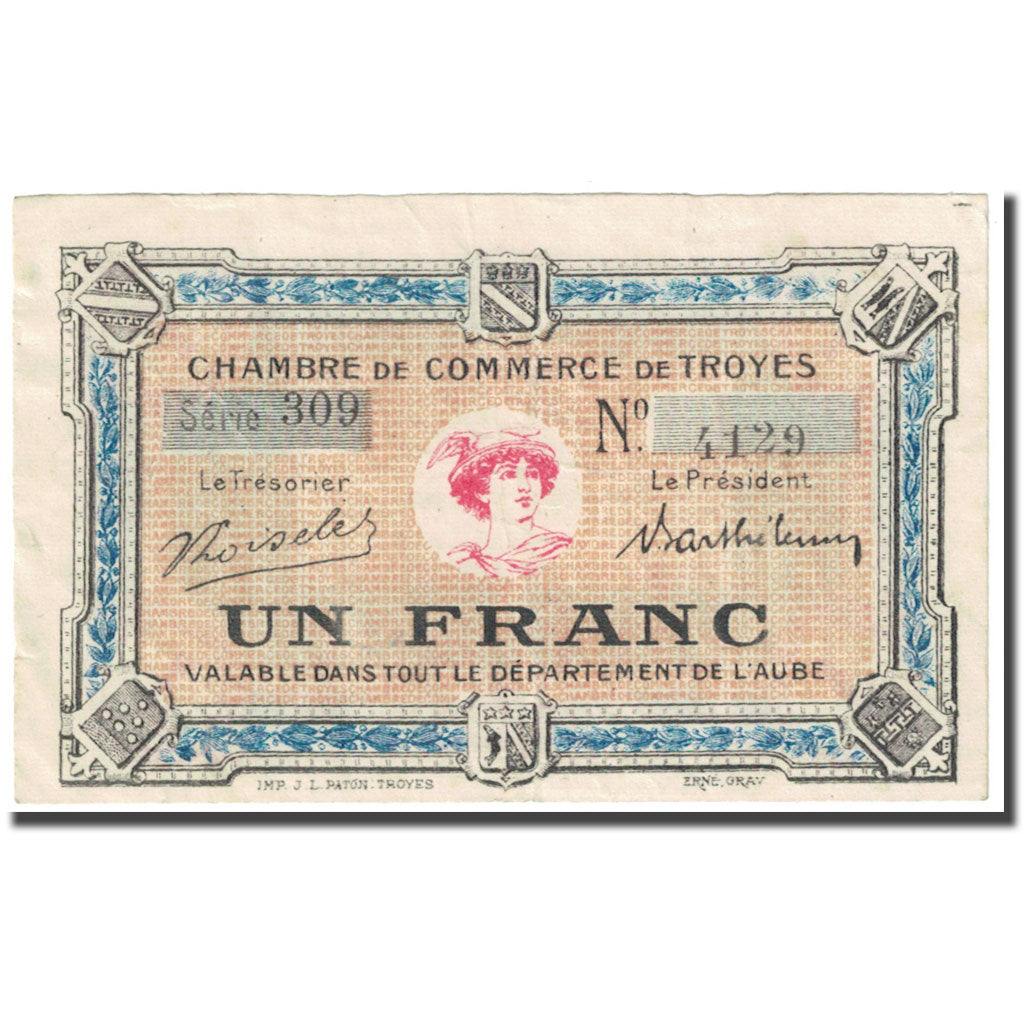 Frankrijk, Troyes, 1 Franc, 1918, Chambre de Commerce, TTB, Pirot:124-10