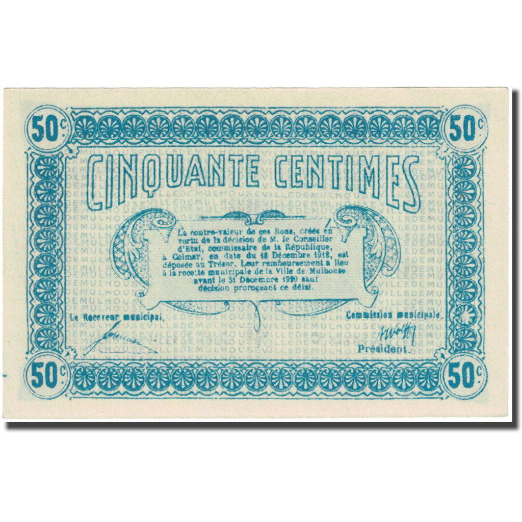 France, Mulhouse, 50 Centimes, 1918, Emission Municipale, NEUF, Pirot:68-291