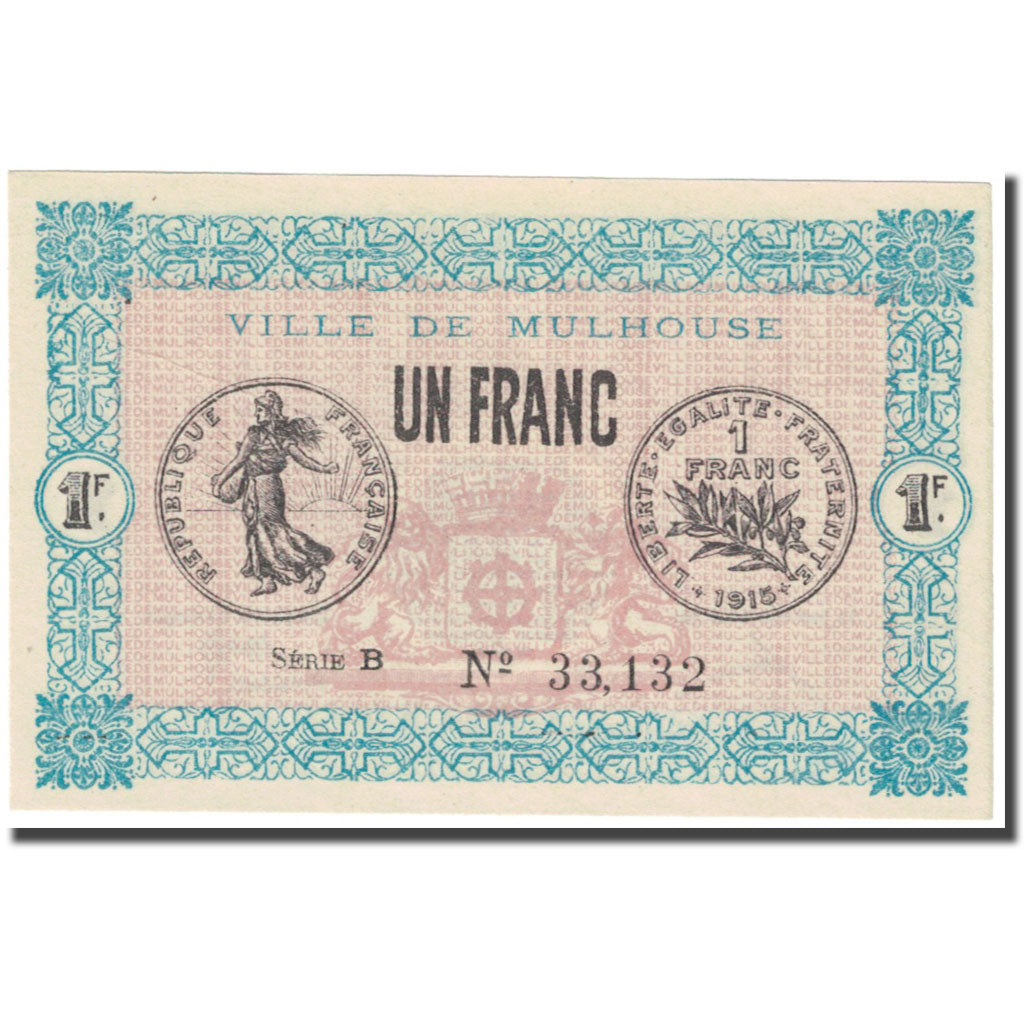 France, Mulhouse, 1 Franc, 1918, Emission Municipale, UNC(65-70), Pirot:132-2