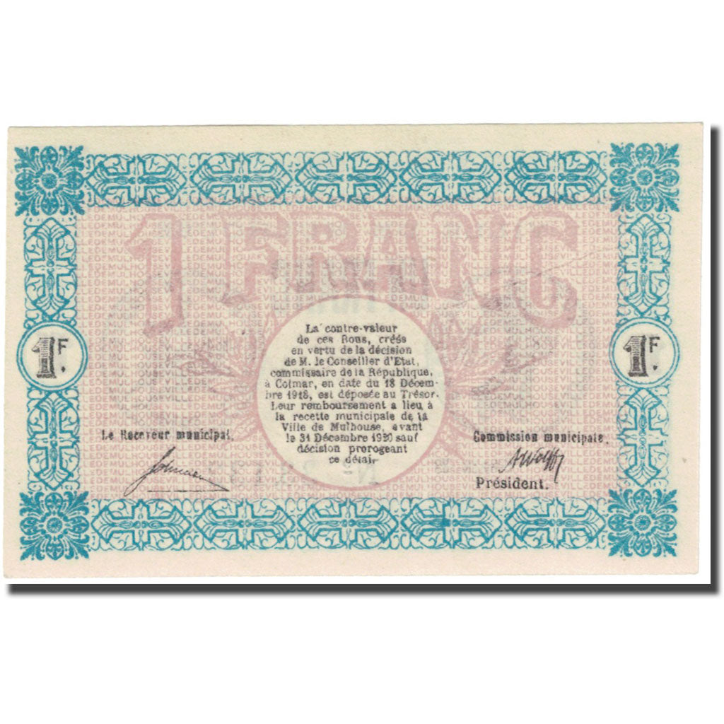 France, Mulhouse, 1 Franc, 1918, Emission Municipale, UNC(65-70), Pirot:132-2