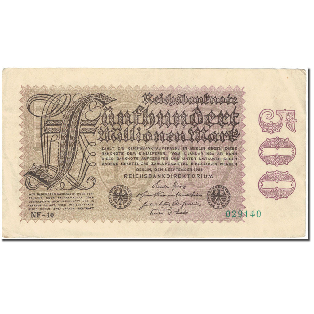 Banknote, Germany, 500 Millionen Mark, 1923, 1923-09-01, KM:110f, VF(30-35)