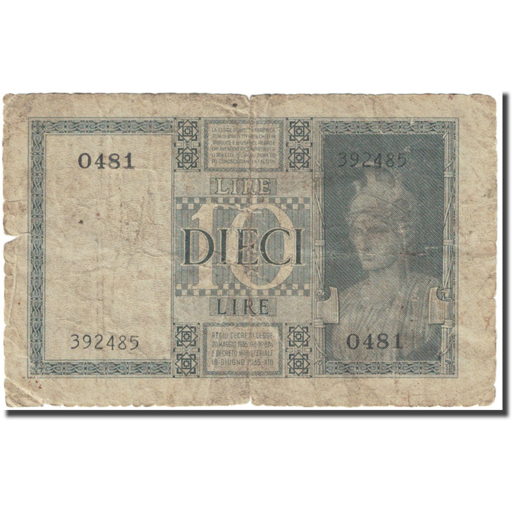Billete, 10 Lire, 1938, Italia, KM:25b, RC