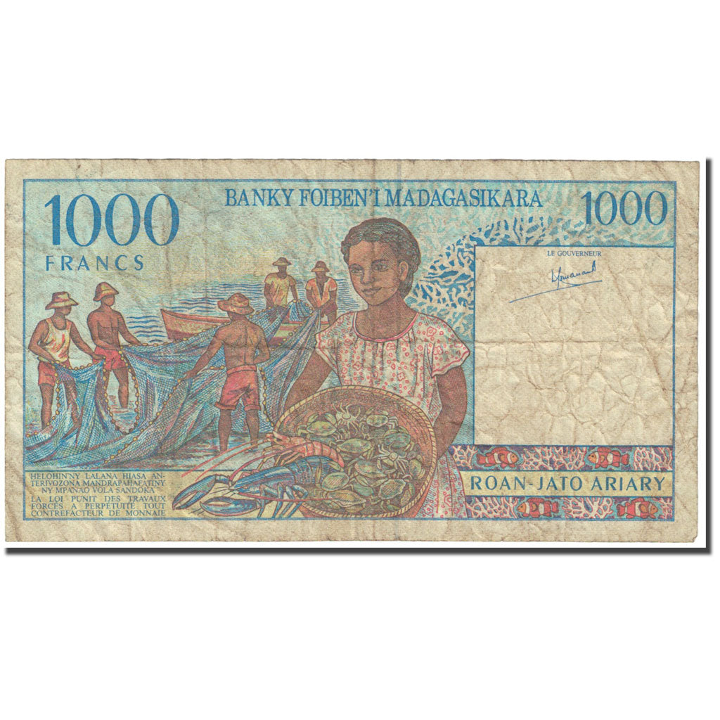 Banknote, Madagascar, 1000 Francs = 200 Ariary, Undated (1994), KM:76a, VG(8-10)