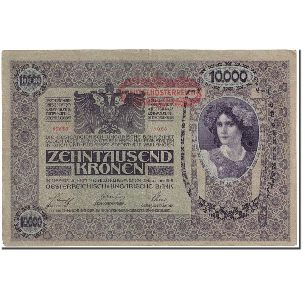 Banknote, Austria, 10,000 Kronen, 1918, 1918-11-02, KM:65, VF(20-25)