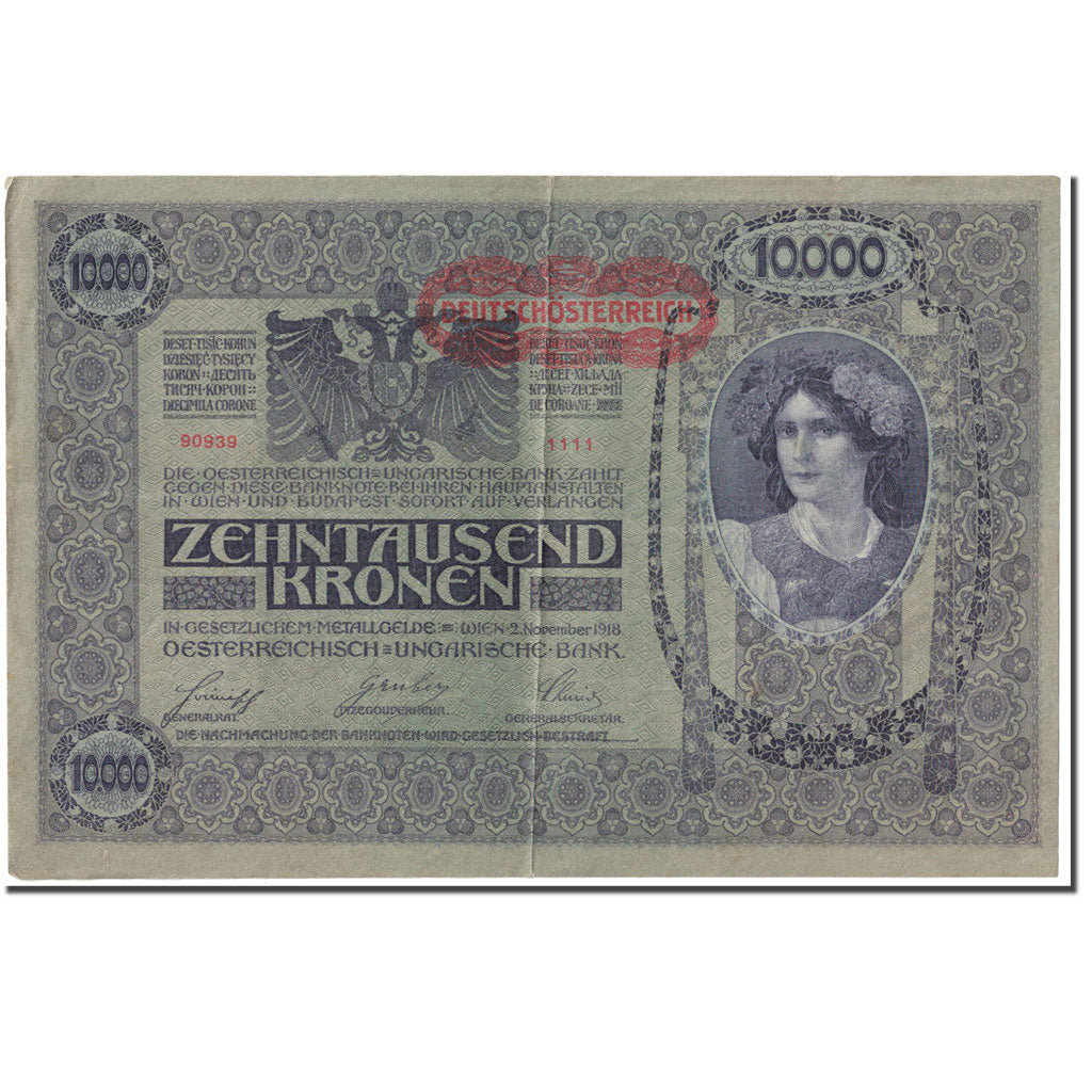 Banknote, Austria, 10,000 Kronen, 1918, 1918-11-02, KM:65, VF(20-25)