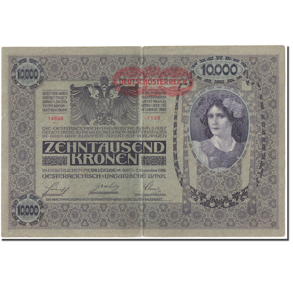 Banconote, Austria, 10,000 Kronen, 1918, 1918-11-02, KM:65, MB