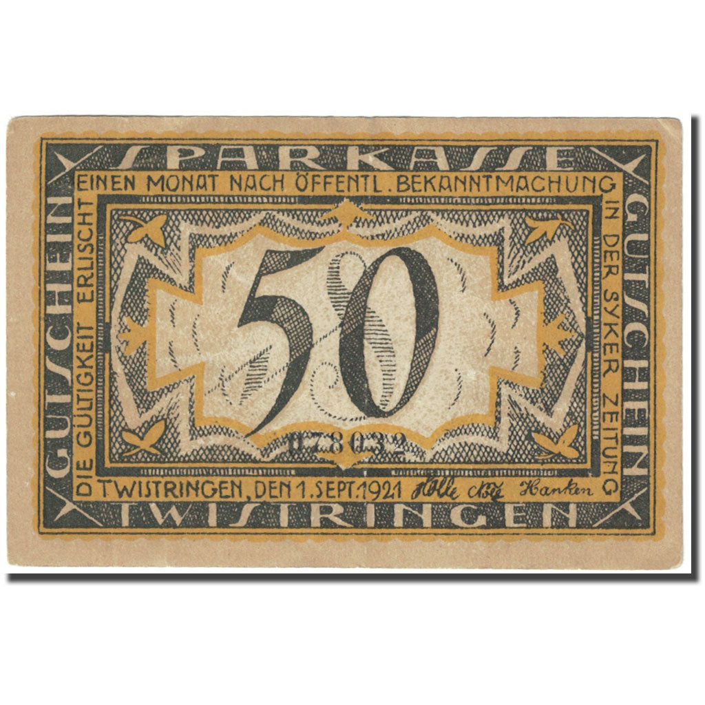 Geldschein, Deutschland, Twistringen, 50 Pfennig, Eglise, 1921, 1921-09-01, SS