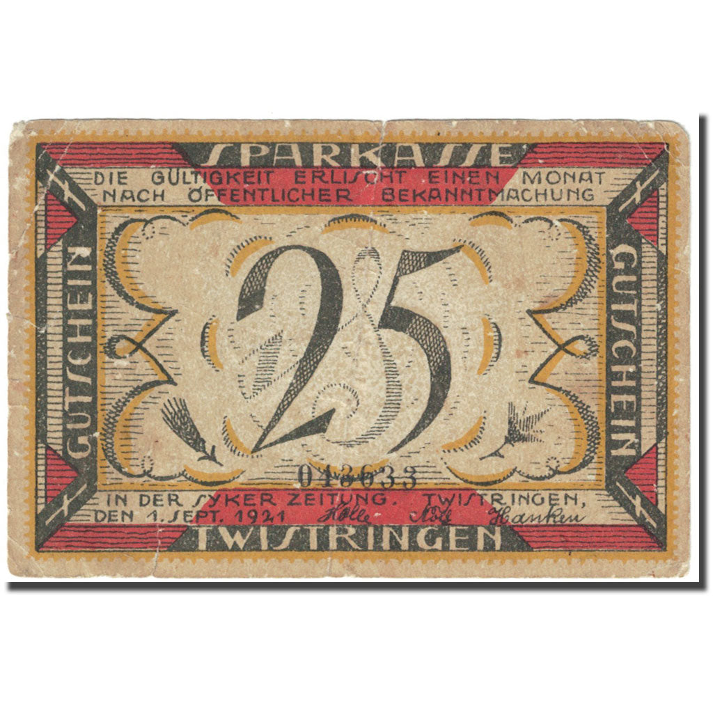 Geldschein, Deutschland, Twistringen, 25 Pfennig, personnage, 1921, 1921-09-28