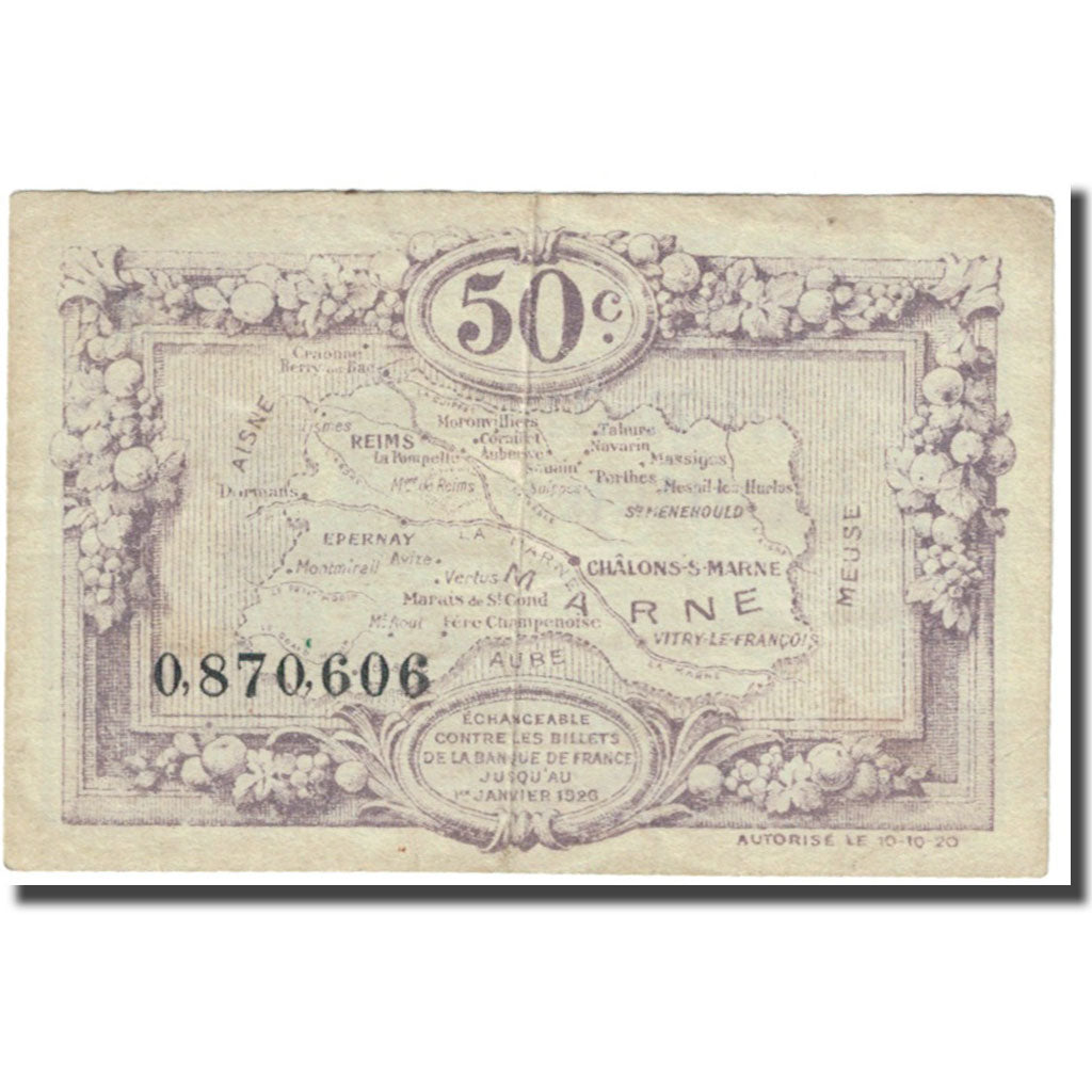 France, Marne, 50 Centimes, 1920, EF(40-45)
