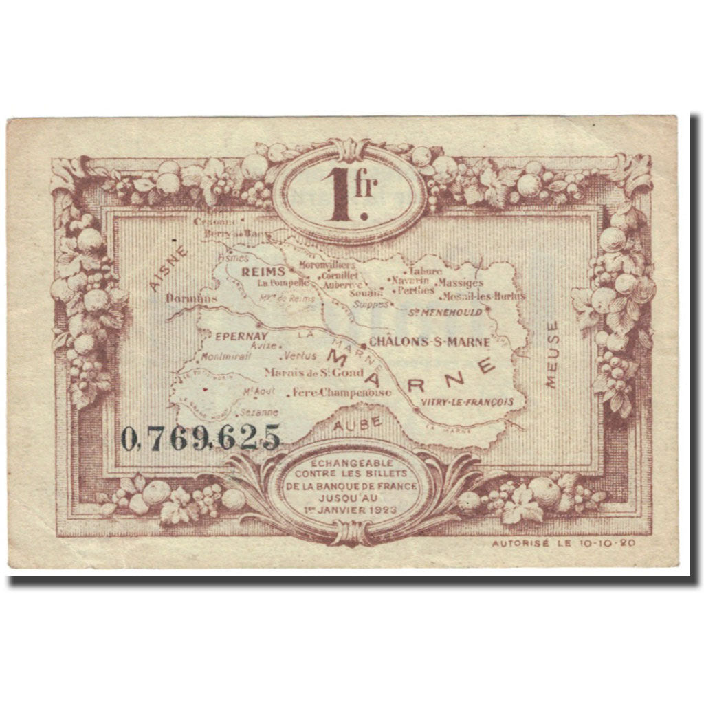 France, Reims, 1 Franc, 1920, EF(40-45), Pirot:43-2