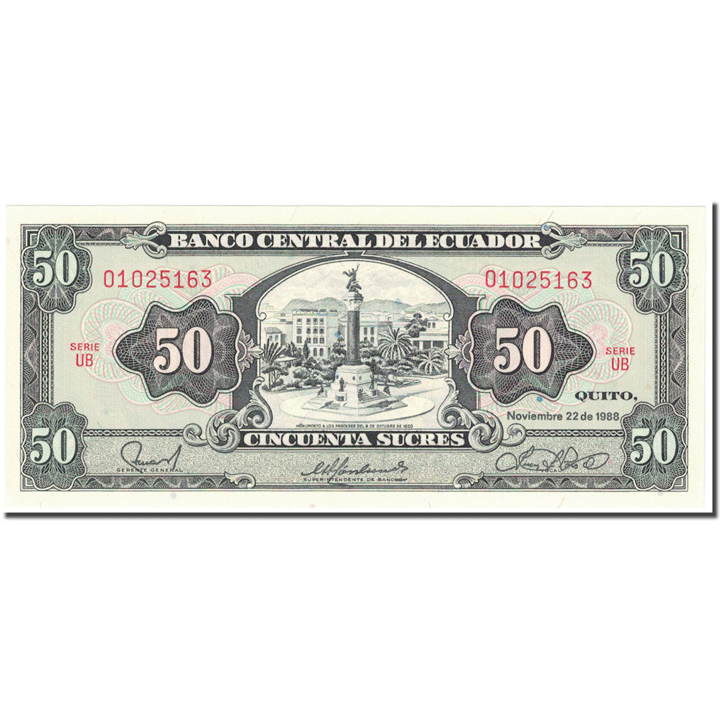Banknote, Ecuador, 50 Sucres, 1988, 1988-11-22, KM:122a, UNC(65-70)