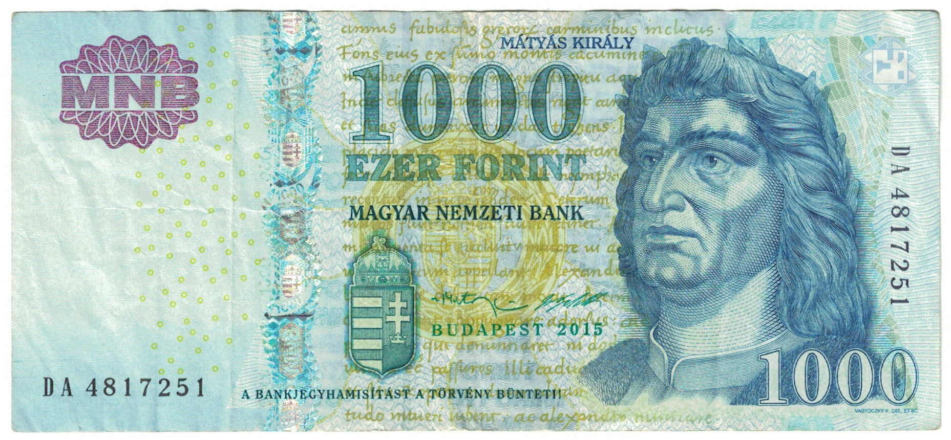 Billete, 1000 Forint, 2015, Hungría, MBC