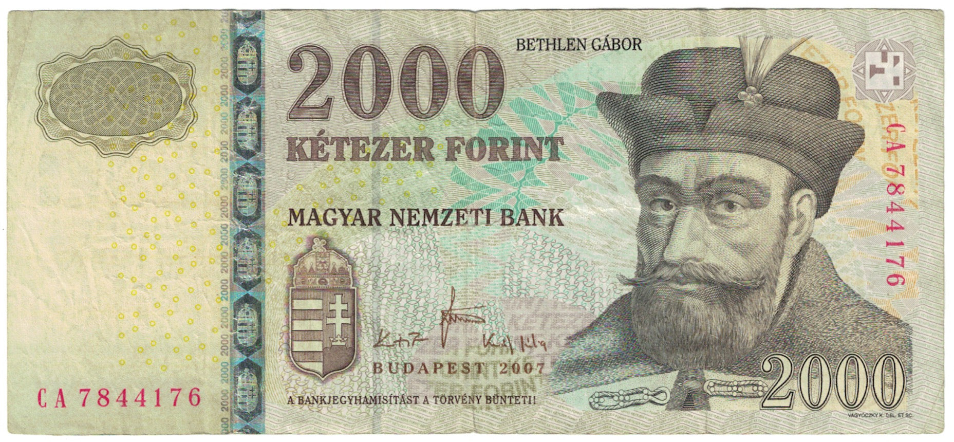 Biljet, Hongarije, 2000 Forint, 2007, KM:198a, TTB