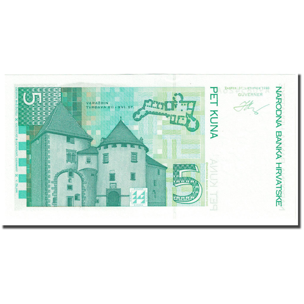 Banknote, Croatia, 5 Kuna, 1993, 1993-10-31, KM:28a, UNC(65-70)