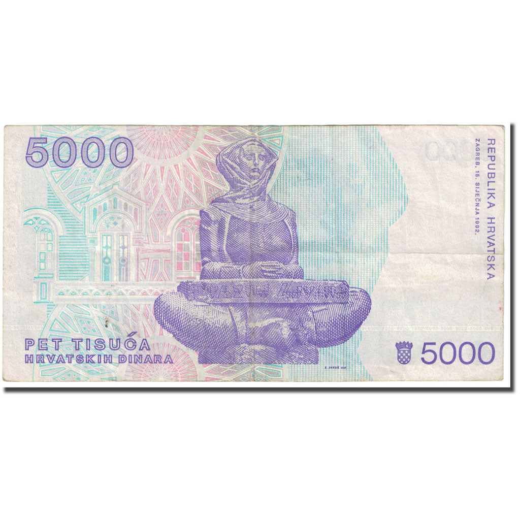 Banknote, Croatia, 5000 Dinara, 1992, 1992-01-15, KM:24a, VF(20-25)