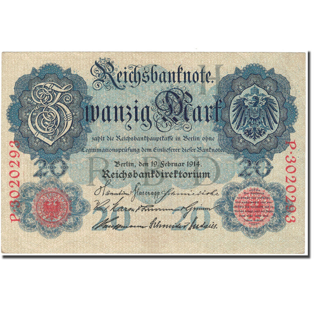 Banknote, Germany, 20 Mark, 1914, 1914-02-19, KM:46b, AU(55-58)