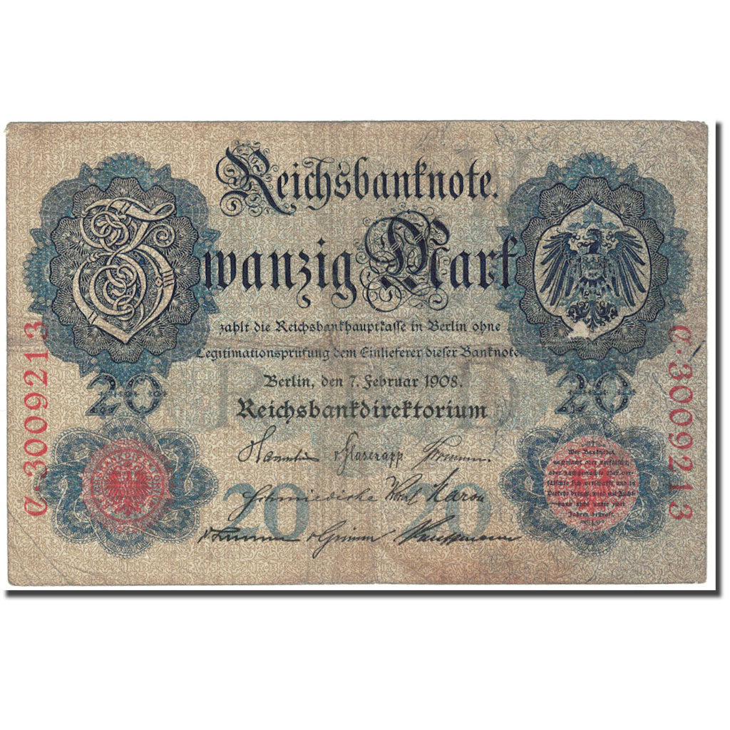 Banknote, Germany, 20 Mark, 1908, 1908-02-07, KM:31, VF(20-25)