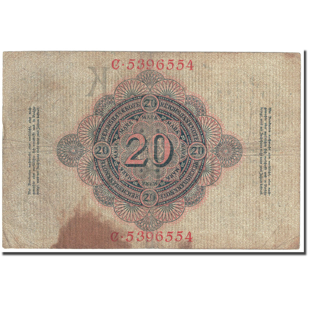 Banknote, Germany, 20 Mark, 1908, 1908-02-07, KM:31, VG(8-10)