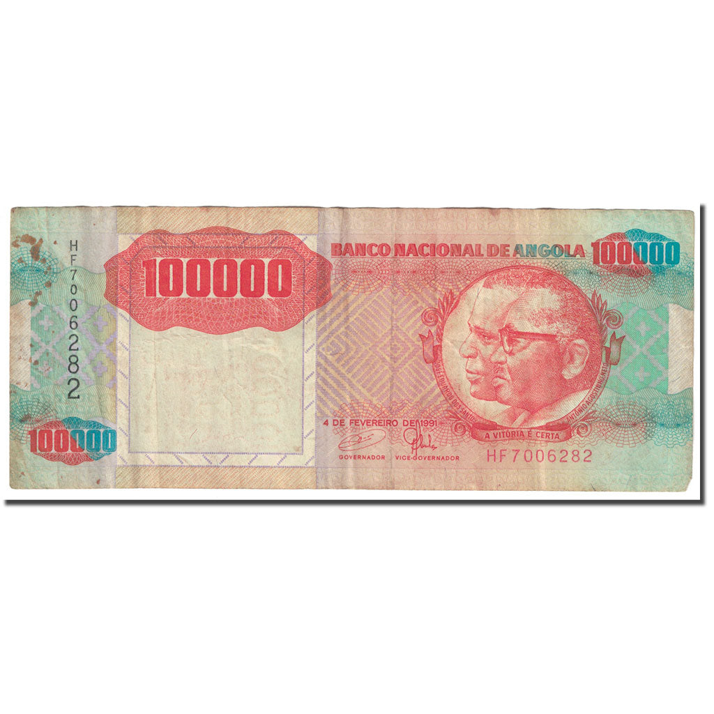 Banknote, Angola, 100,000 Kwanzas, 1991, 1991-02-04, KM:133x, VG(8-10)