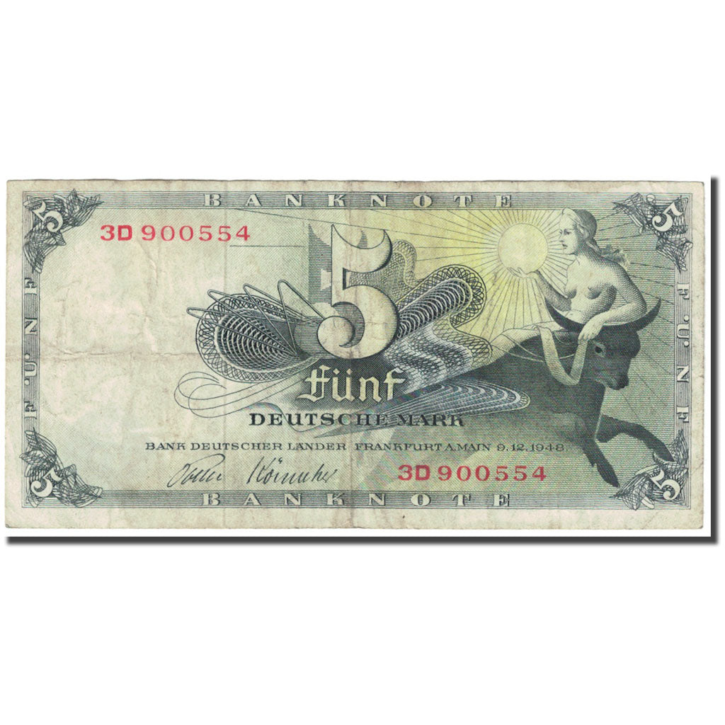 Banknote, GERMANY - FEDERAL REPUBLIC, 5 Deutsche Mark, 1948, 1948-12-09, KM:13e