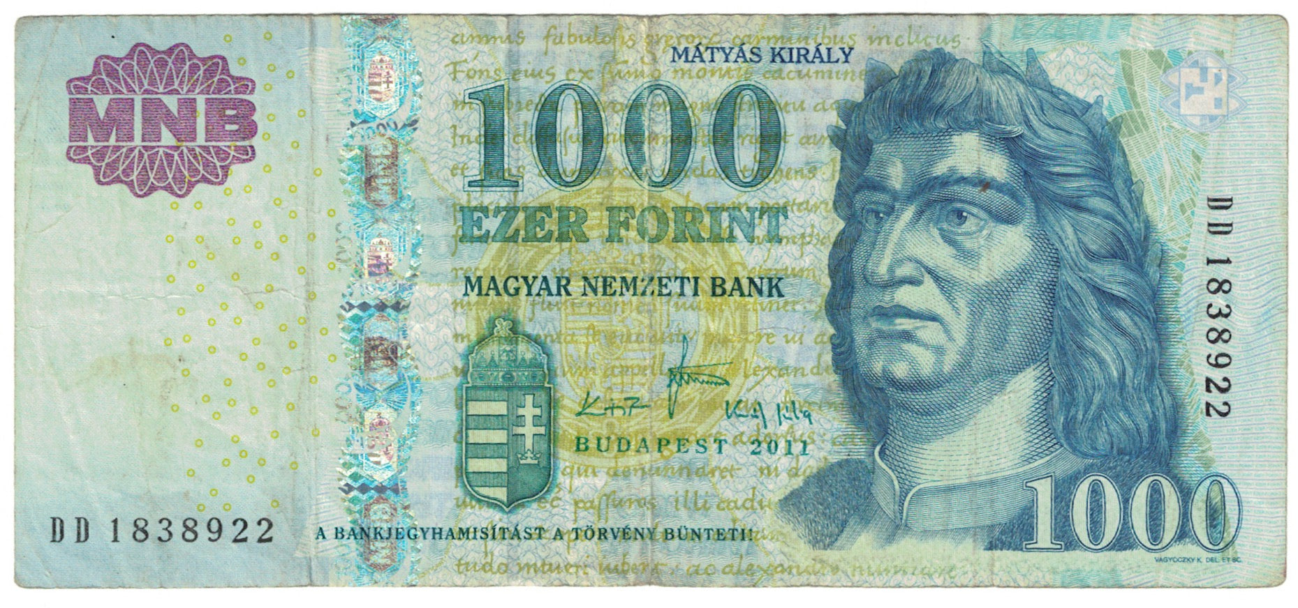 Banknot, Węgry, 1000 Forint, 2011, KM:197c, VF(20-25)