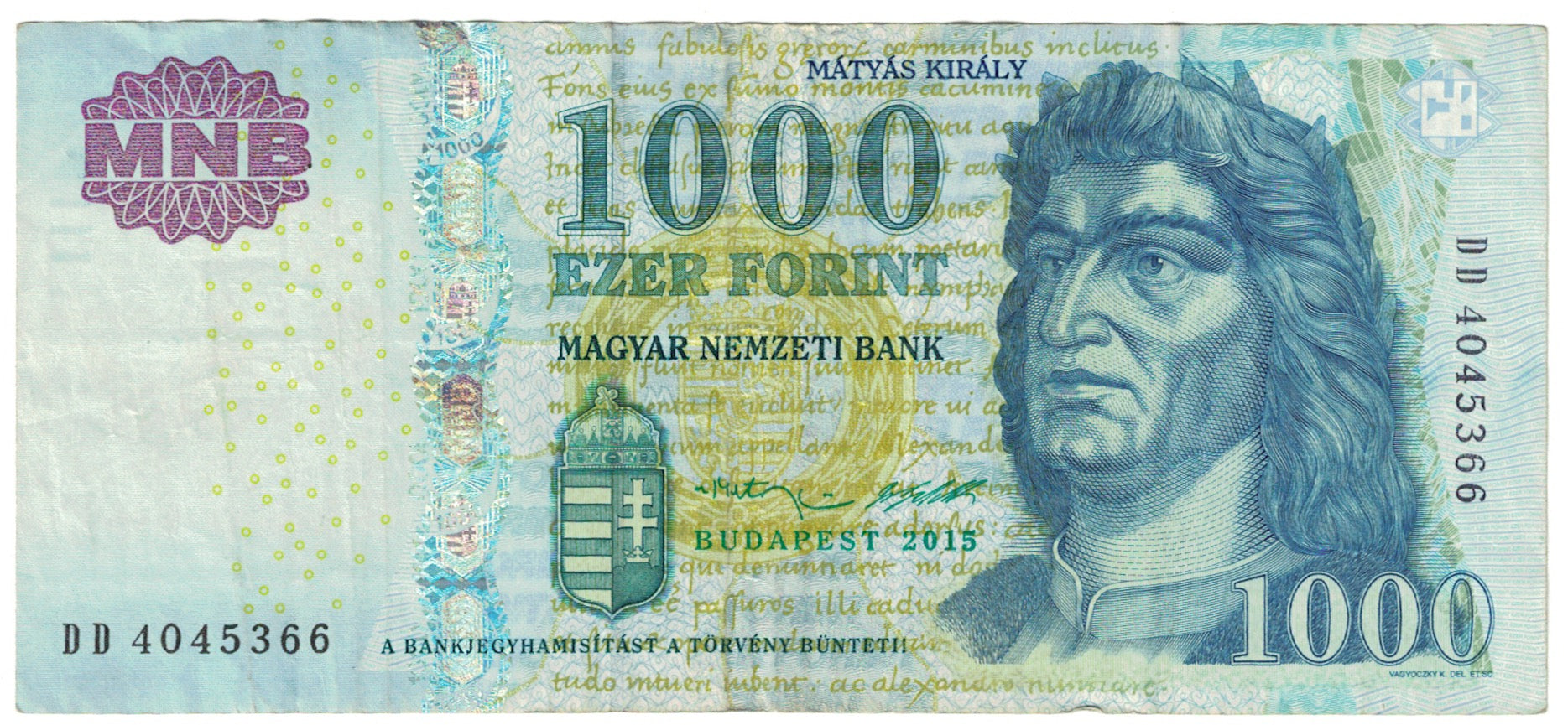 Banknot, Węgry, 1000 Forint, 2015, KM:197e, VF(20-25)