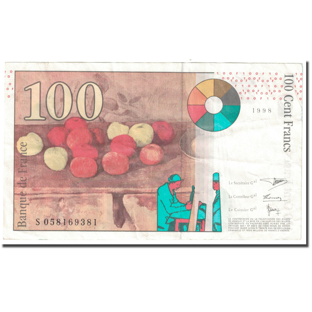 France, 100 Francs, Cézanne, 1998, EF(40-45), Fayette:74.02, KM:158a