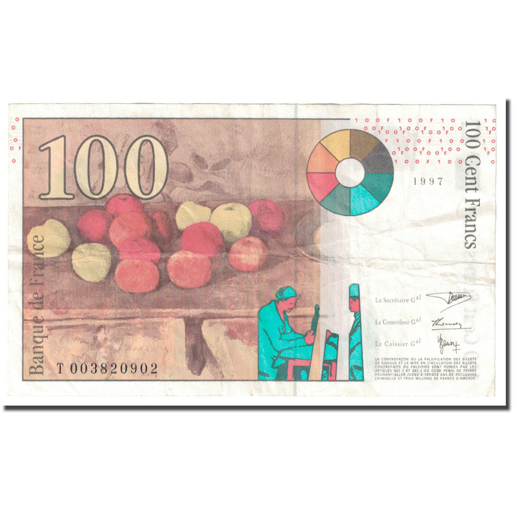 France, 100 Francs, Cézanne, 1997, VF(20-25), Fayette:F74.01, KM:158a