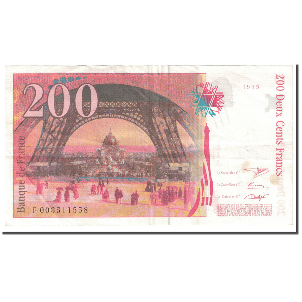 France, 200 Francs, Eiffel, 1995, VG(8-10), Fayette:75.02, KM:159a