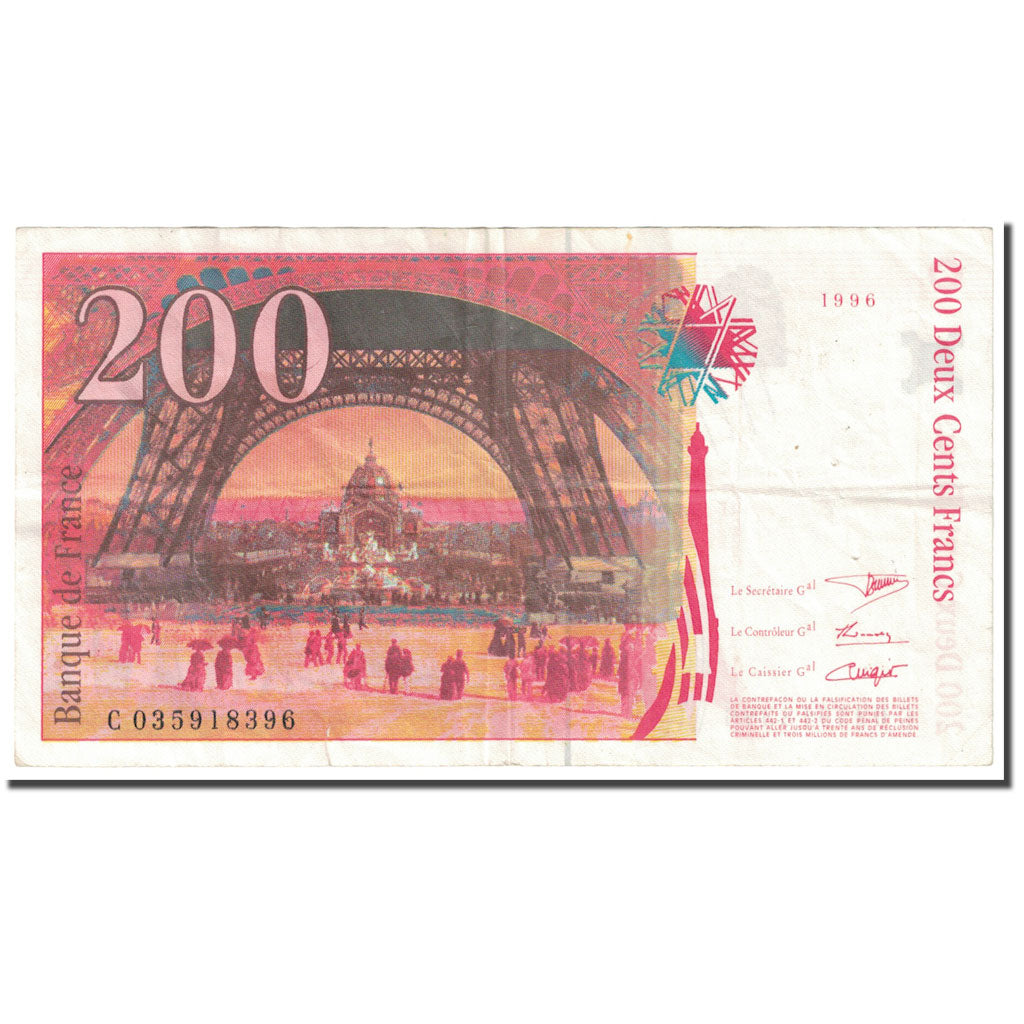 Francja, 200 Francs, Eiffel, 1996, VF(20-25), Fayette:75.02, KM:159a