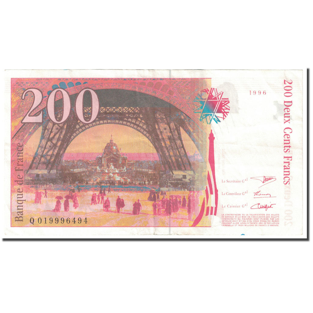 France, 200 Francs, Eiffel, 1996, TB, Fayette:75.02, KM:159a