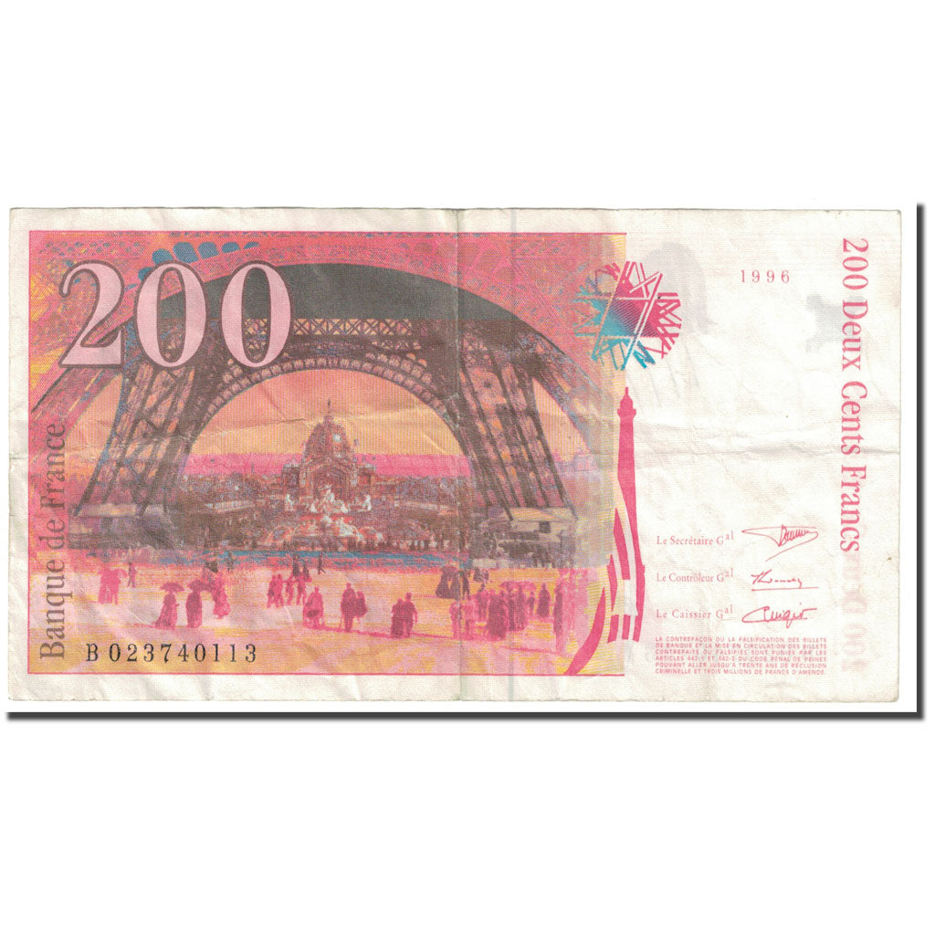 France, 200 Francs, Eiffel, 1996, VF(20-25), Fayette:75.02, KM:159a