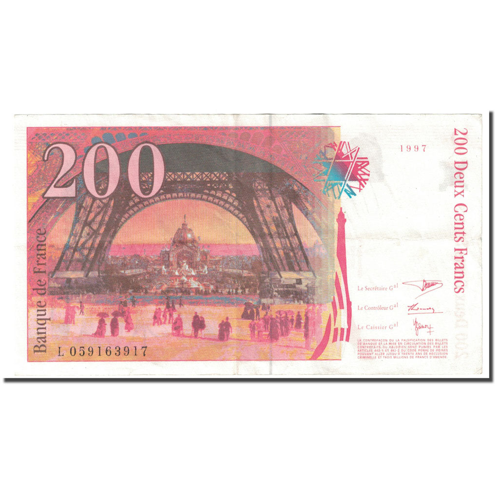 France, 200 Francs, Eiffel, 1997, TTB, Fayette:75.04b, KM:159b