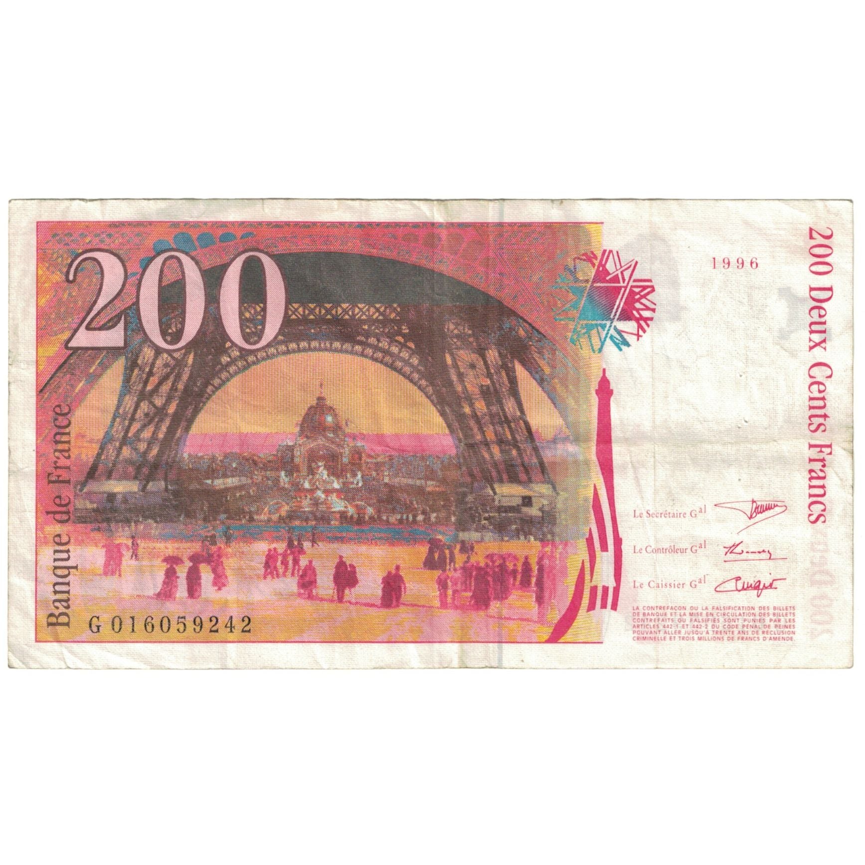 França, 200 Francs, 1996, VF(20-25), Fayette:75.1, KM:159a