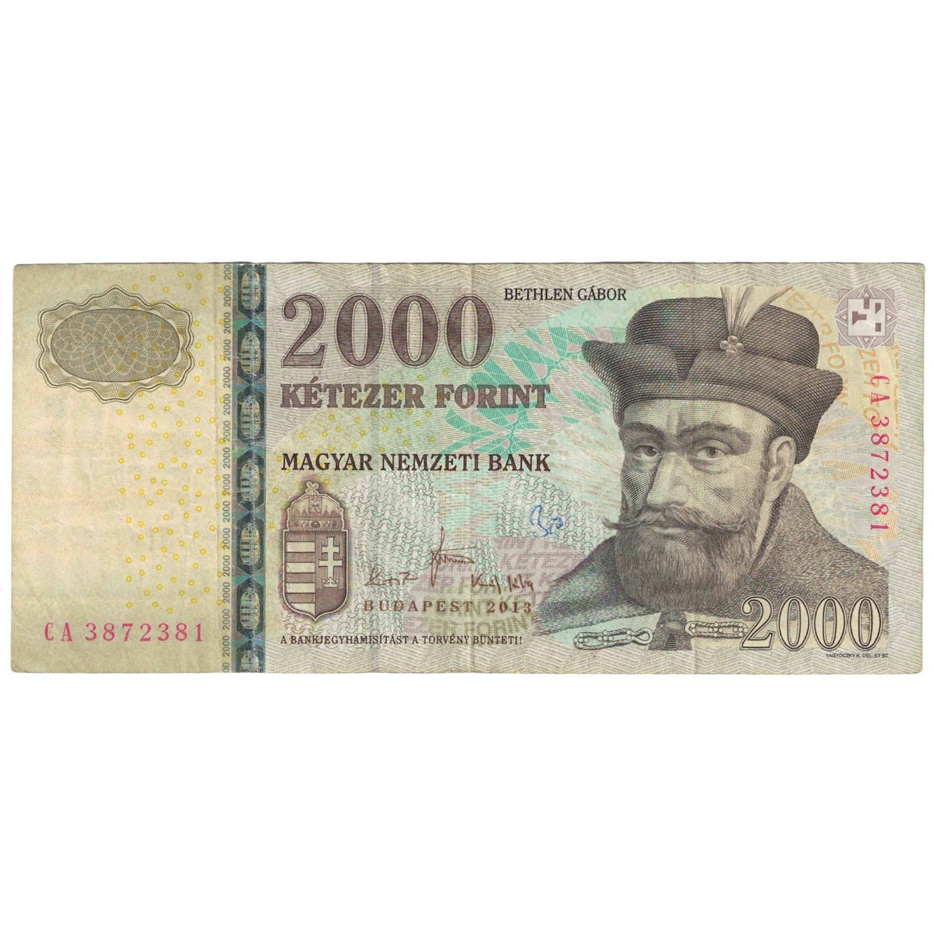 Banknot, Węgry, 2000 Forint, 2013, KM:198d, VF(20-25)