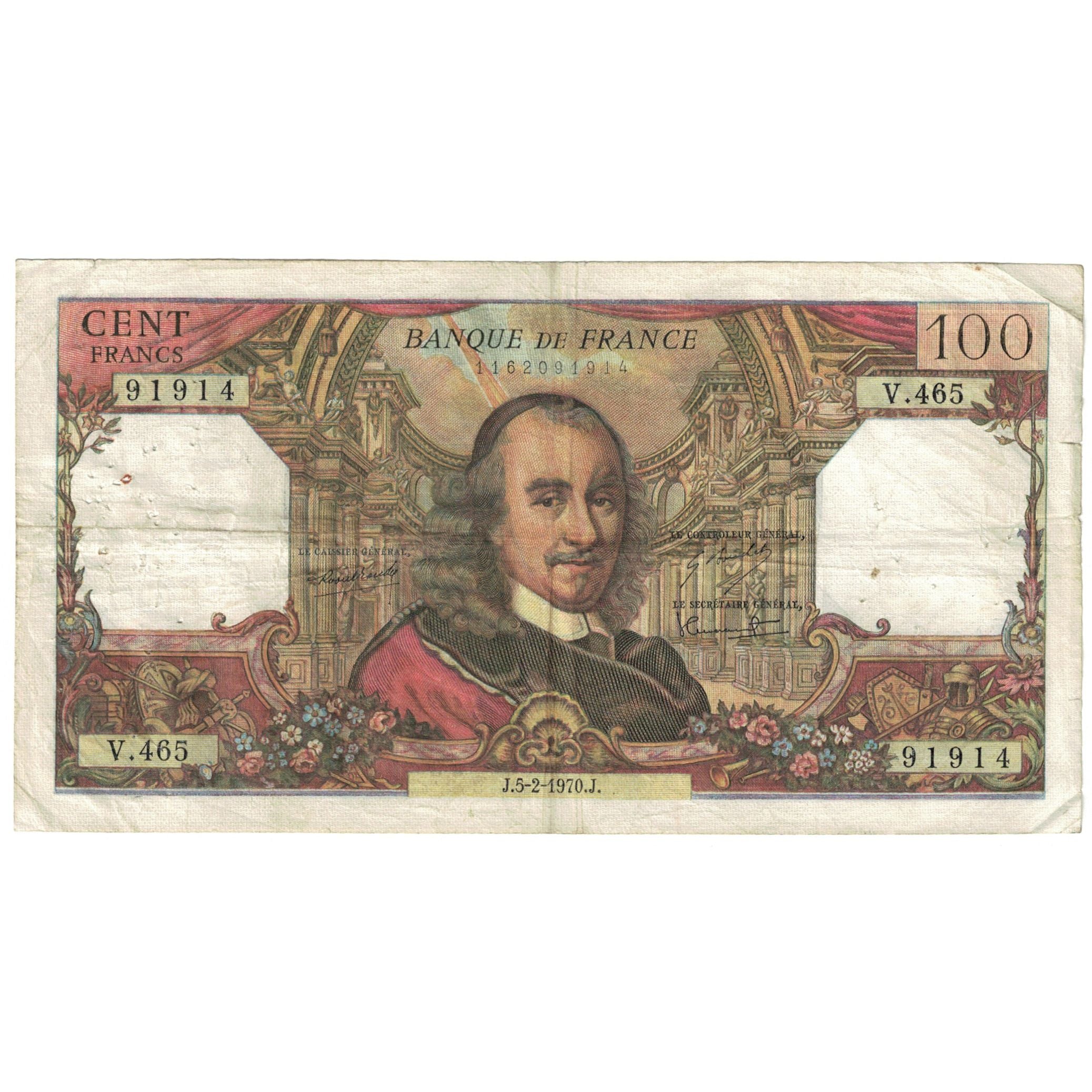 France, 100 Francs, 1970, 1970-02-05, VG(8-10), Fayette:65.30, KM:149c