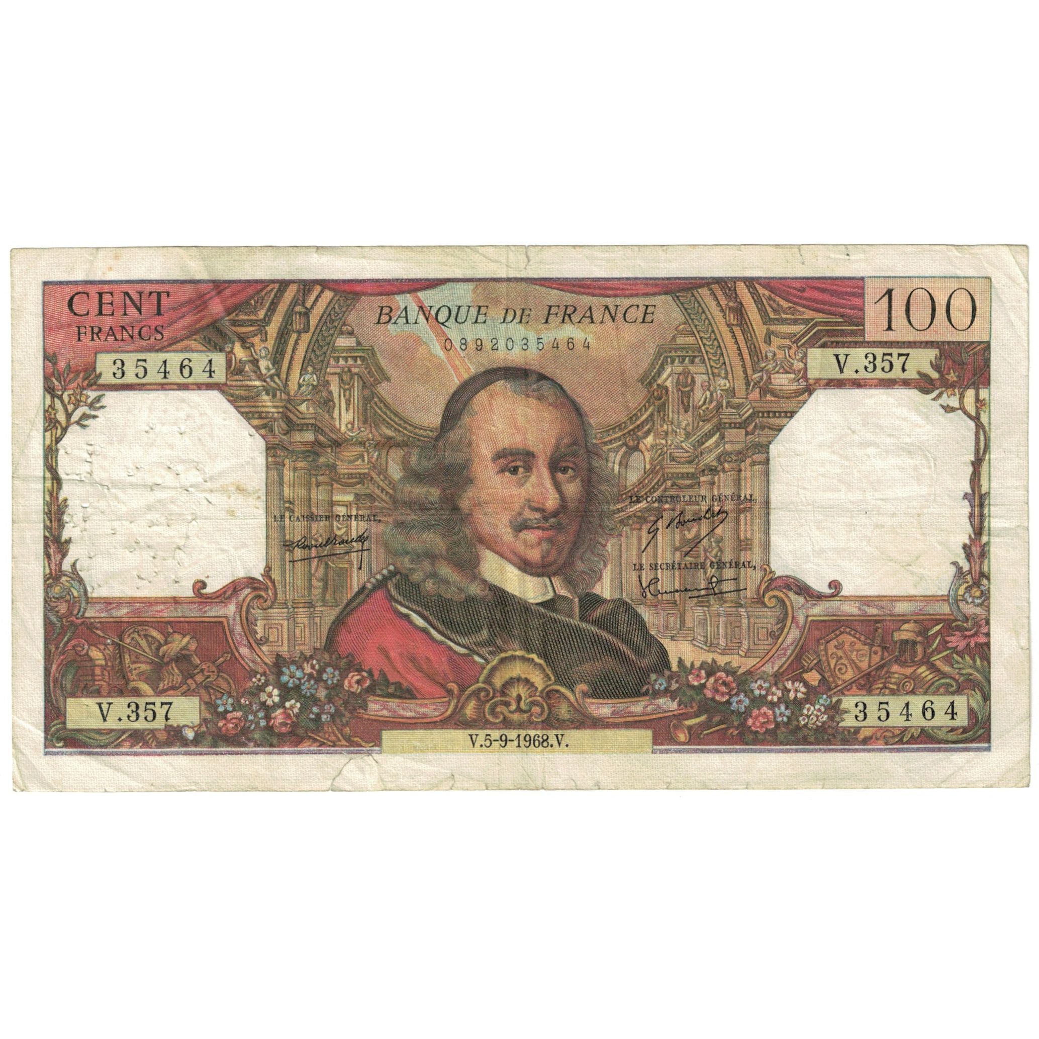France, 100 Francs, 1968, 1968-09-05, VG(8-10), Fayette:65.26, KM:149c