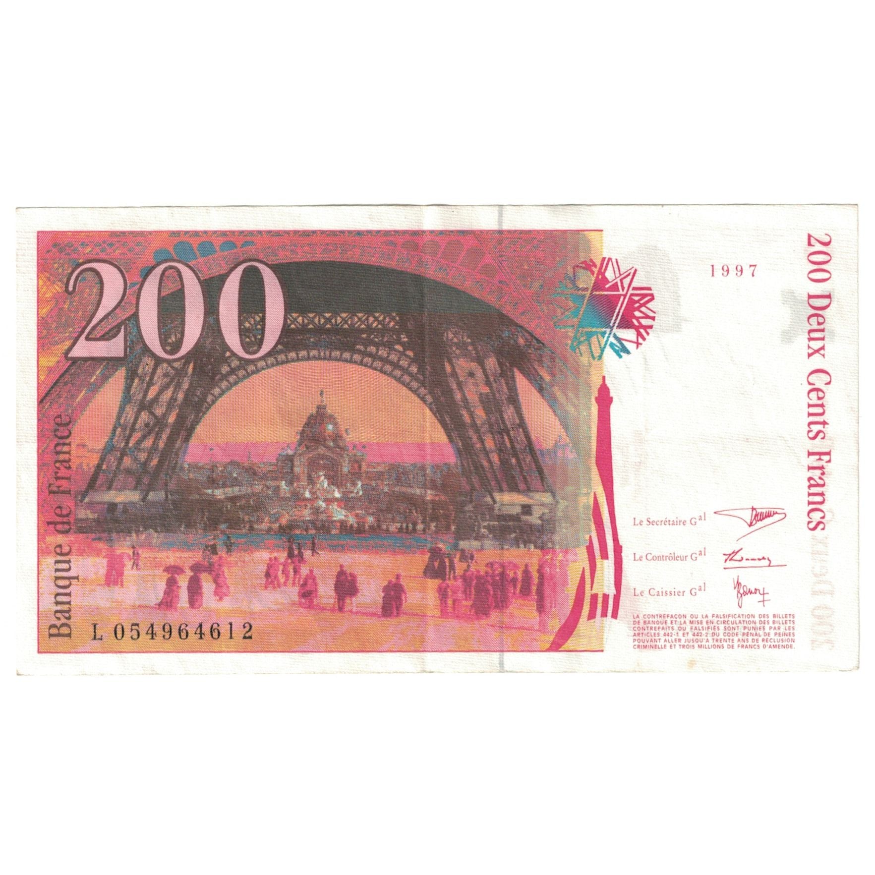 France, 200 Francs, 1997, TB, Fayette:75.04b, KM:159b